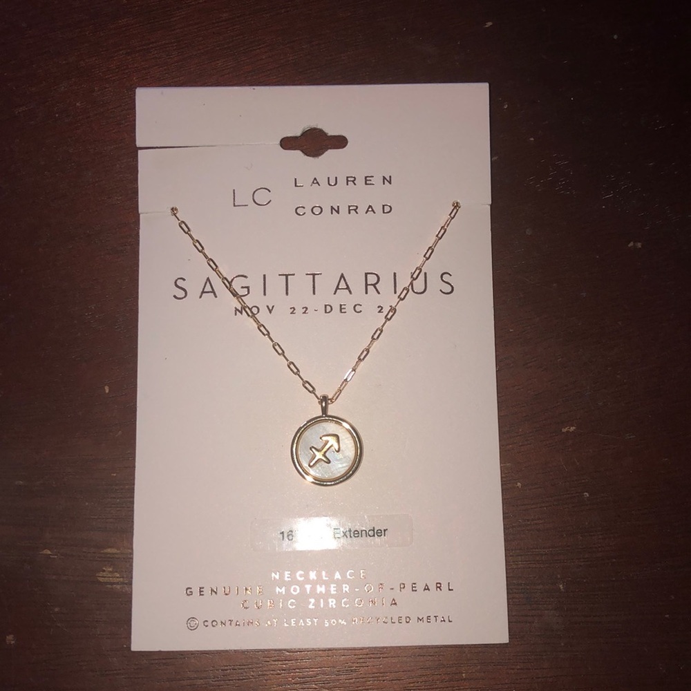 NWT LC Lauren Conrad Sagittarius Genuine Mother of Pearl and CZ Golden Necklace - Picture 2 of 6